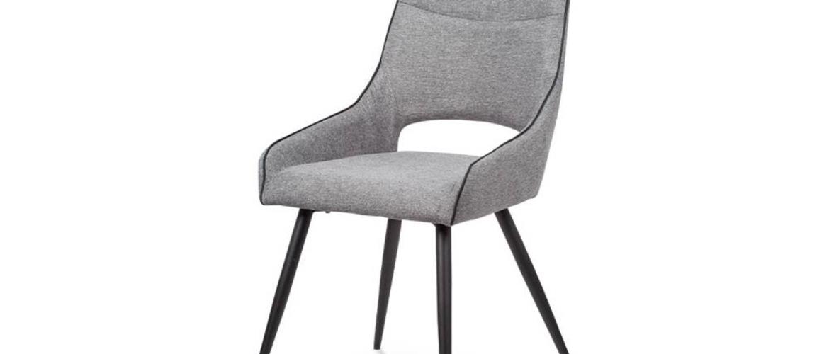 jídelní židle - látka šedá, černá paspule, kovová podnož, černý matný lak HC-021 GREY2